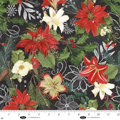Blank Be Merry & Shine Bright Christmas Floral - Charcoal