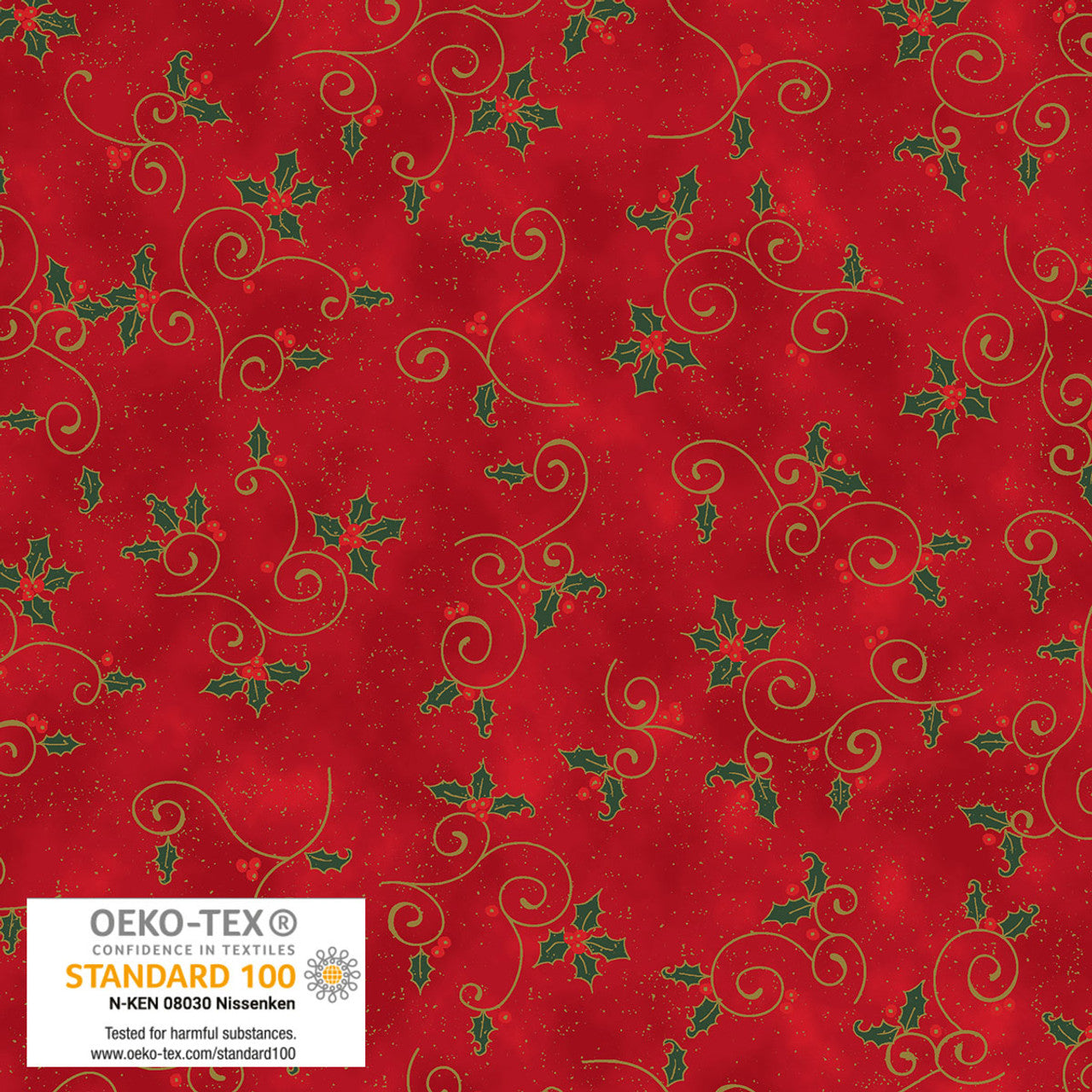 Stof - We Love Christmas - Golden Scrolls - Red