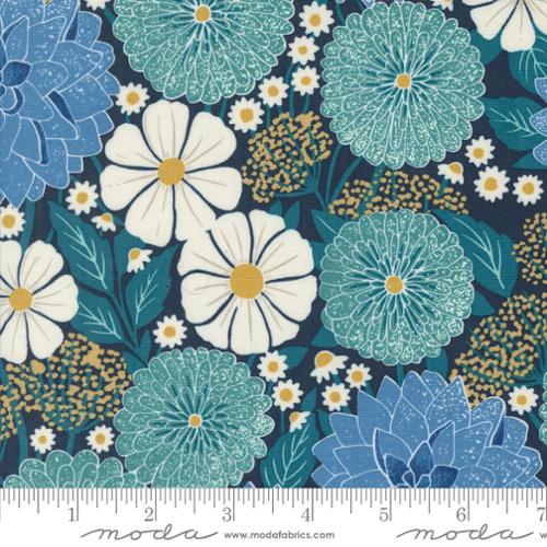 Moda Field Of Flowers Dahlias - Navy