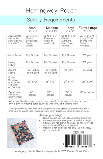 Paper Pattern - Hemingway Pouch