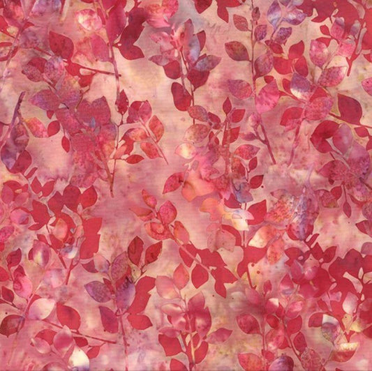 Hoffman Bali Batik Leaves - Carnation