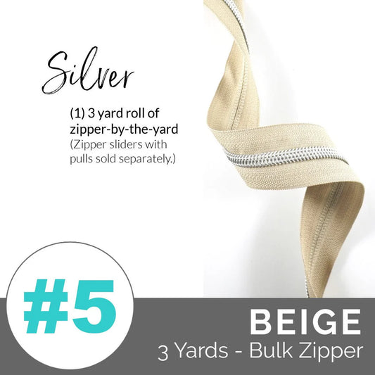 Emmaline Zippers-by-the-Yard - *SIZE#5* Beige (DOES NOT INCLUDE SLIDERS/PULLS) - Black Rabbit Fabric Inc.