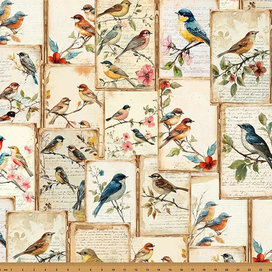 Hoffman Nesting Hour Vintage Birds - Antique Beige