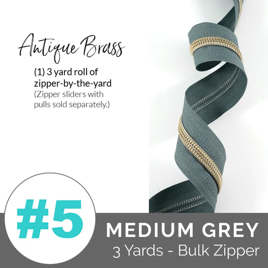 Emmaline Zippers-by-the-Yard - *SIZE#5* Grey (DOES NOT INCLUDE SLIDERS/PULLS) - Black Rabbit Fabric Inc.
