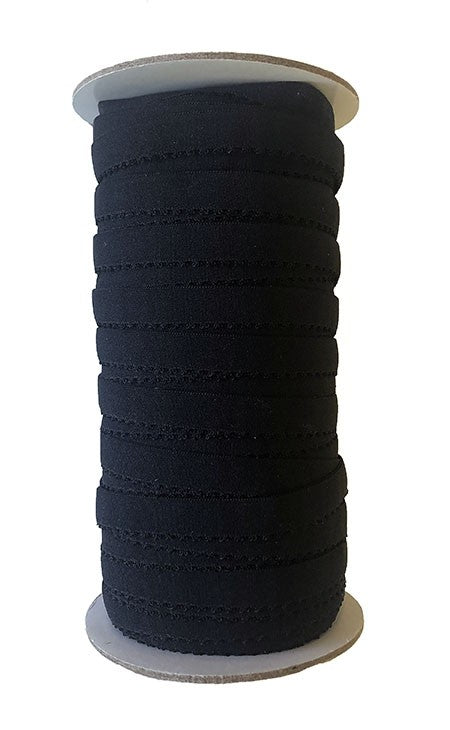 Fold Over Picot Edge Elastic - 12mm Black - Full Roll 40m