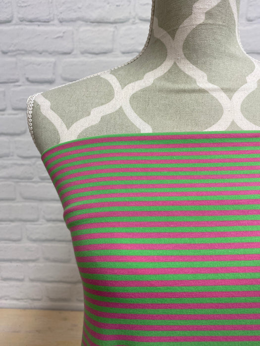Bamboo Jersey Knit - Bubblegum/Green Flash stripe