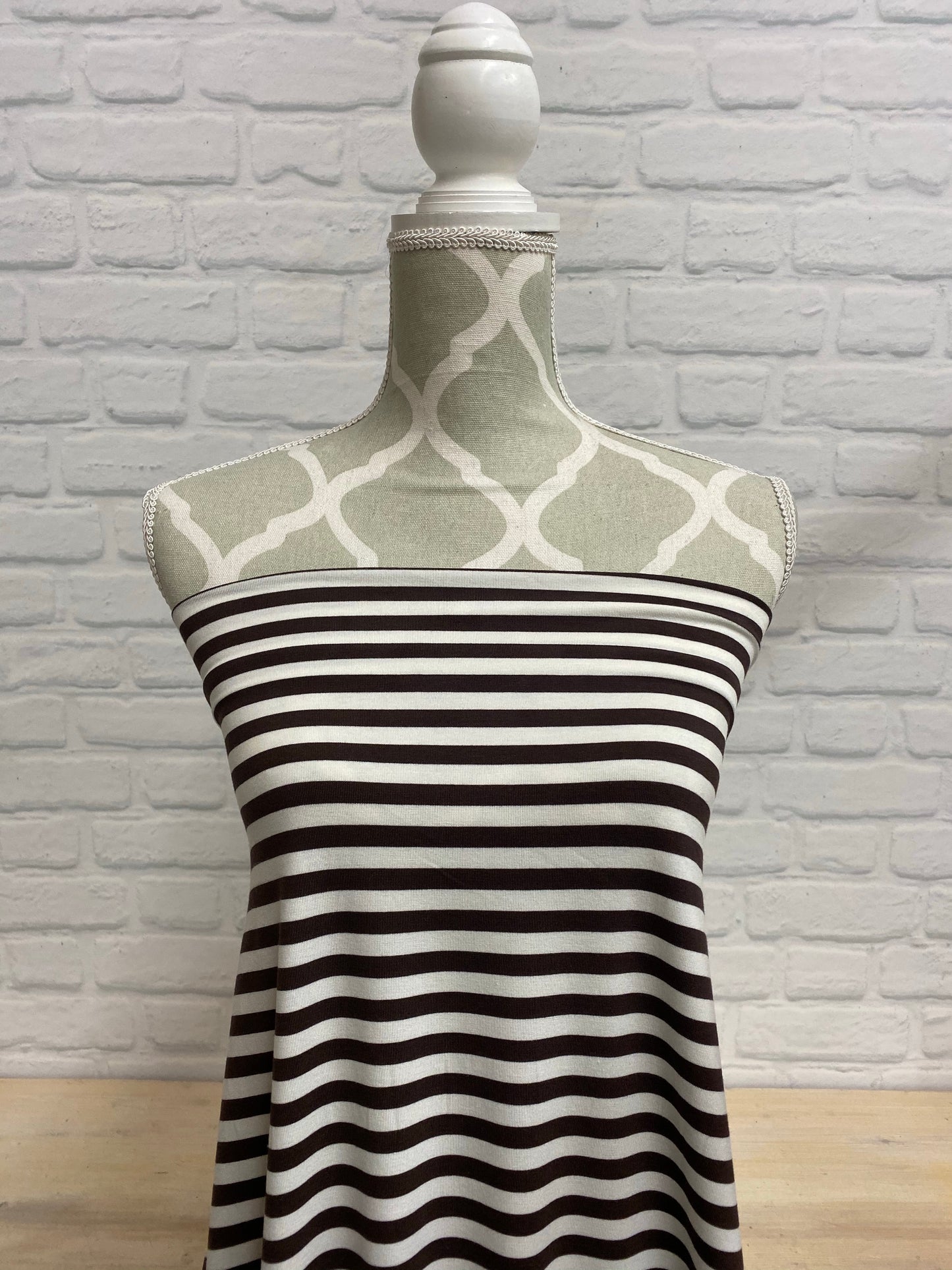 Bamboo Jersey Knit - 3/8" Brown & White stripe