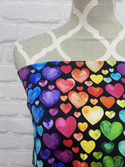 Rainbow Black Hearts Cotton Woven