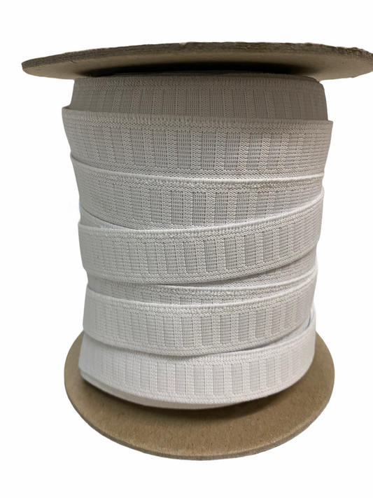 Waistband elastic, white non roll.  19mm - Full Roll 50m